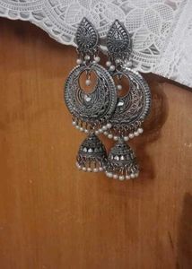 Oxidized Silver Jhumka Earrings