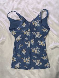 Blue Floral Print Bustier Top