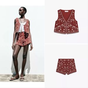 Embroidered Vest & Shorts Set