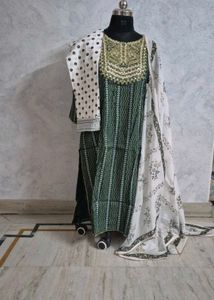 Green & White Embroidered Salwar Kameez
