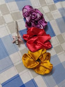Beautiful New 3pc Scrunchies & 1pc Hairpin