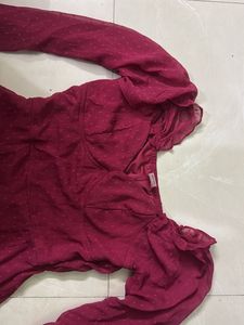 Burgundy Swiss Dot Long Sleeve Top