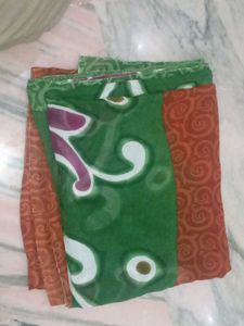 Green &amp; Brown Floral Print Saree