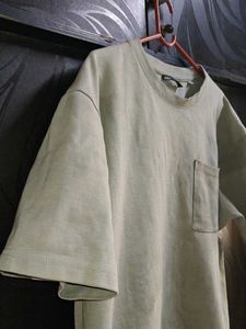 MENS PLAIN ZARA OLIVE GREEN DROP SHOULDER TSHIRT