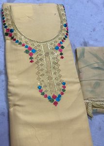 Rani Colourful Thread Work Contrasted Duppta Green