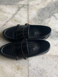 Black Leather Monk Strap(double Buckle) Loafers