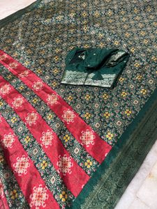 Elegant Green & Red Saree