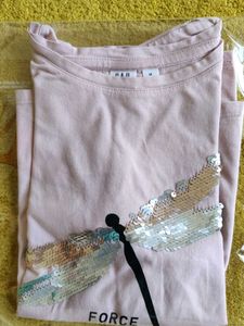 Light pink Top With Dragonfly Sequence