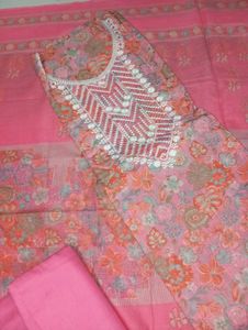 Floral Pink Unstitched Suit