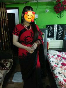 Red &amp; Black Embroidered saree