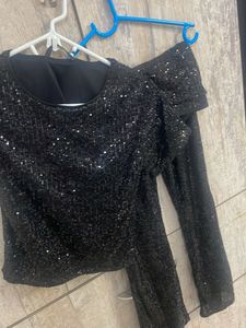 Sparkling Black Sequin Two-Piece Set