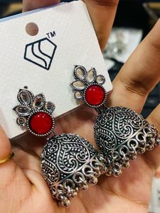 Red Jhumka Earrings