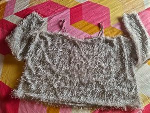 Fluffy Off-Shoulder Crop Top