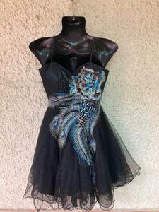 Black Embellished Peacock Party Tulle Dress