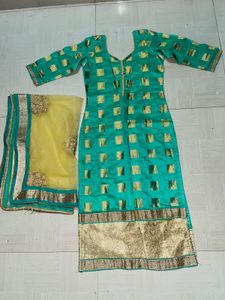 Elegant Teal &amp; Gold Indian Salwar Kameez Suit