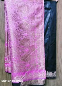 Elegant Pink & Black Saree with Detail
