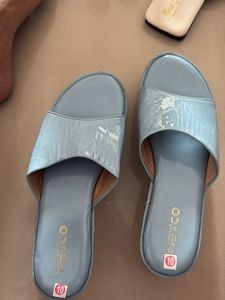 Light Blue Patent Leather Slides