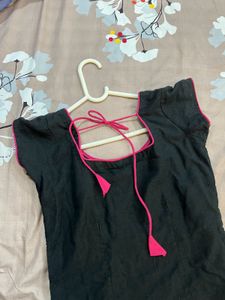 Black Embroidered Stitched Kurta