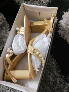 Gold Pearl Embellished Sandals