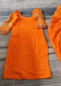Cotton Salwar Suit With Jari Ki Kadai  Colour Oran