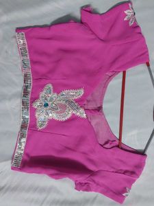 Pink Saree With Stiched Blouse