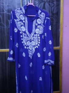 Elegant Royal Blue Chikankari Georgette Kurti