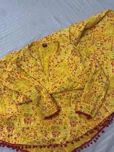 Yellow Printed Anarkali Suit