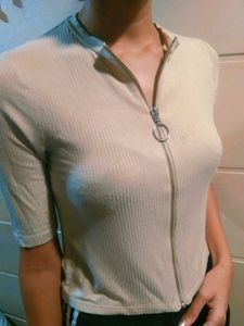 Ribbed Zipper Front Top