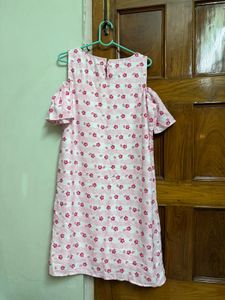 Pink Floral Cold Shoulder Dress