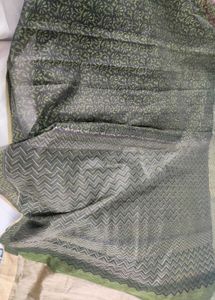 Green On Black Kota Silk Blend Printed Saree