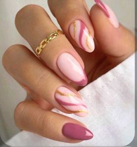 Pink and White Almond Stick On Nails Kit