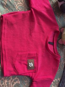 pink ribbed pocket crop tee