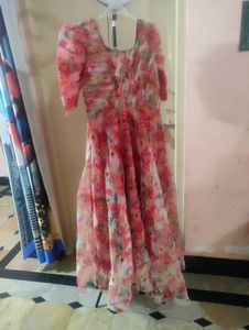 Organza Flared Frock,With Pleates