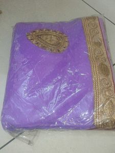 Purple & Gold Embroidered Saree
