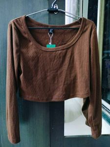 SHEIN Coffee Brown Ribbed Top