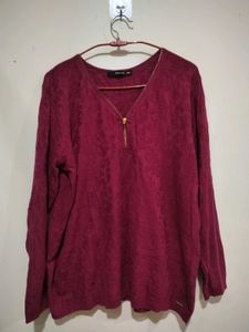 Burgundy V-Neck Long Sleeve Top