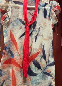 Floral Print Top with Tie Neck