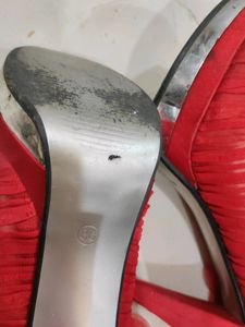Red Pencil Heels With Flower Patch