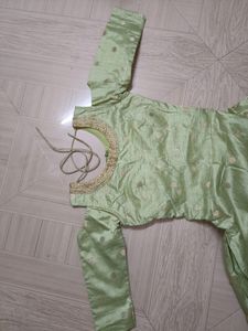 Pista Green &amp; Golden Net Gown (New)