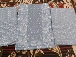 Grey Floral Dress Material