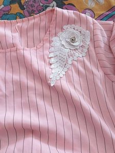 Pink Striped Ruffle Blouse