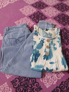 Floral Top & Light Wash Jeans Set