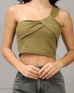 Olive One-Shoulder Crop Top
