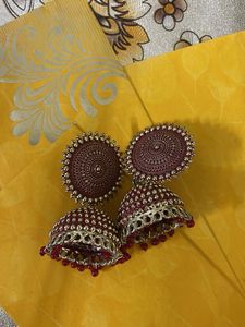 Maroon Jhumka Earrings