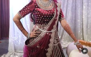 Burgundy Velvet Embroidered Lehenga