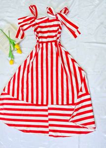 Red & White Striped Off-Shoulder Dress