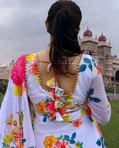 Floral Print Georgette Gown with Dupatta