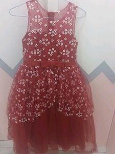 Deep Red Colour Party Gown For 6-9