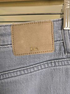 ZARA Denim Midi Skirt with Slit - Grey