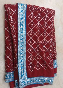 Maroon & Silver Saree